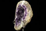 Amethyst Geode With Calcite & Polished Face - Metal Stand #83735-2